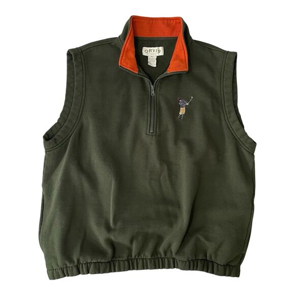 Orvis Vest Men Size XL Green Golf Classic Pullover 1/4 Zip Pockets Embroidered - Picture 1 of 9